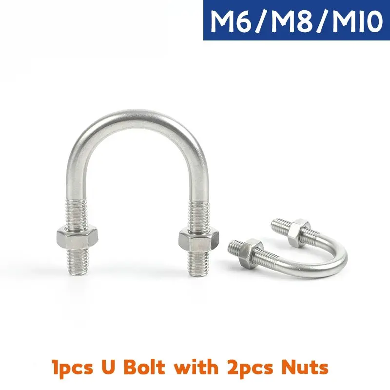 304 Stainless Steel U-shaped Screw M6 M8 M10 U Bolts Buckle with Nuts Pipe Clamp