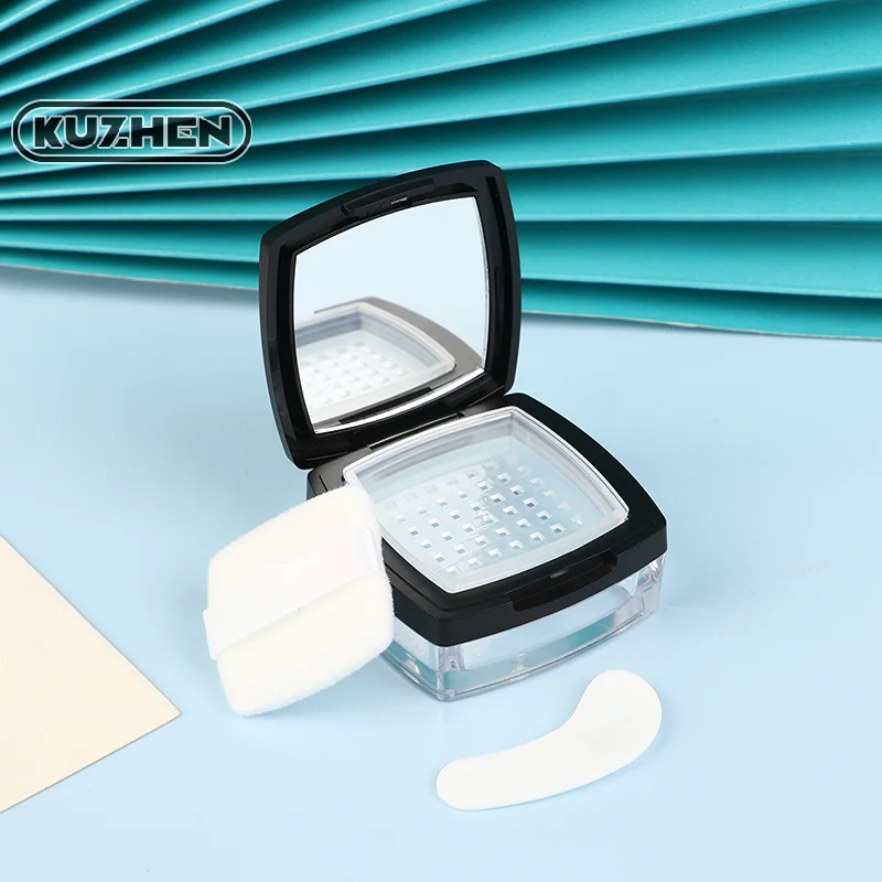 Portable Mini 5g Powder Box Empty Sieve Loose Powder Pot Square Box with Powder Puff Cosmetic Travel Makeup Jar Sifter Container