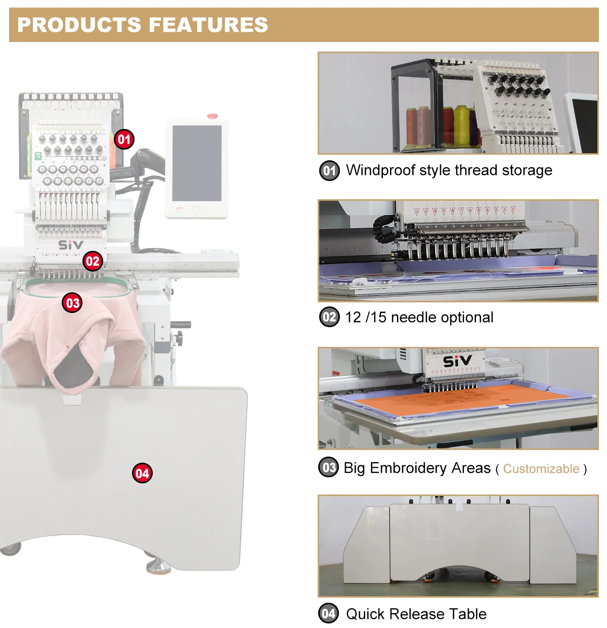 ماكينة تطريز برأس واحد أوتوماتيكية عالية السرعة SIV تطريز تي شيرت مسطح محوسبة للخياطة والتصميم