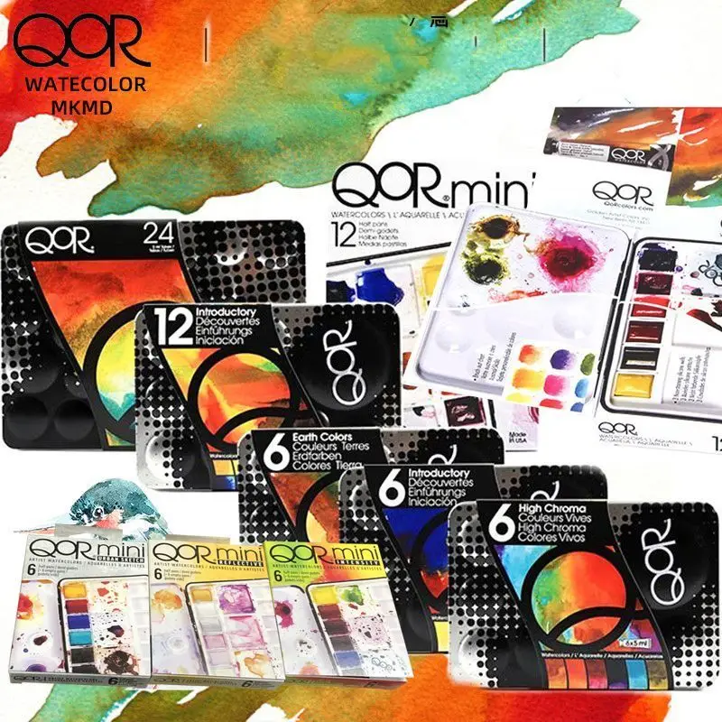 QOR Artistic Watercolor Paints Set Tin box Pigment Solid Paint Set Palette High Concentration for Artist Painting Drawing