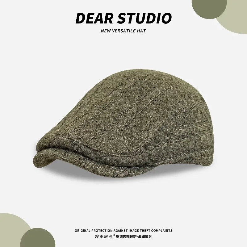 Retro Twist Texture Knitted Berets for Women Autumn Winter Street Trend Versatile Warm Casual Literary Pullover Hats for Men