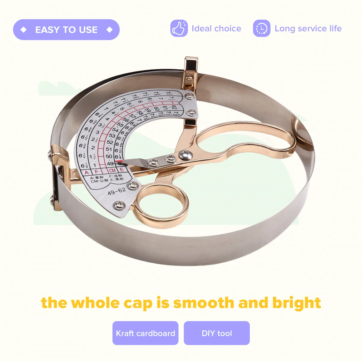 A79G 49-62cm Measuring Cap Size Professional Tool Measuring Cap Ruler Inner Diameter Ruler Square Position Ruler