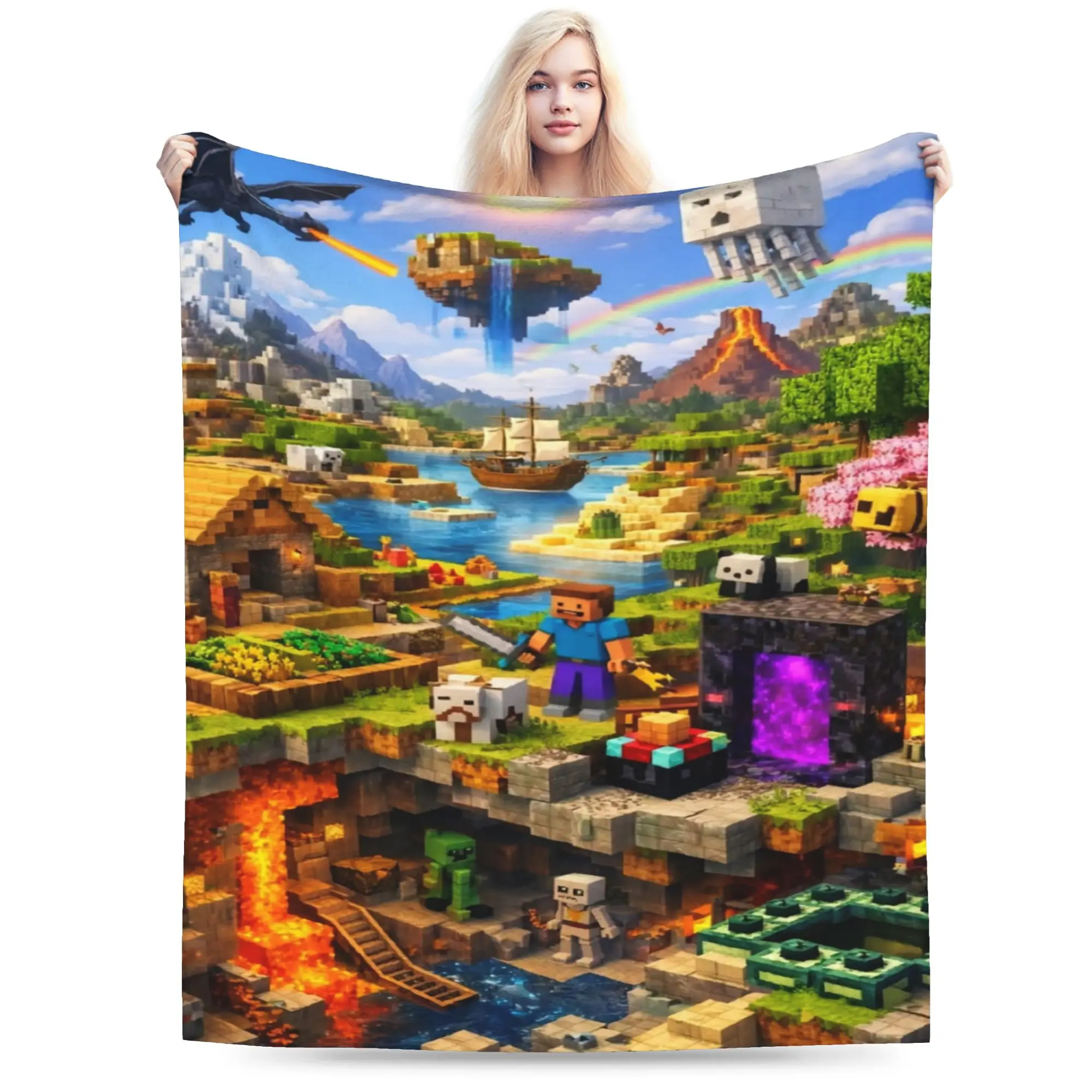 M-Minecrafts Cave Expedition Blankets Quality Warm Soft  Throw Blanket Winter Travel Couch Bed Novelty Bedspread