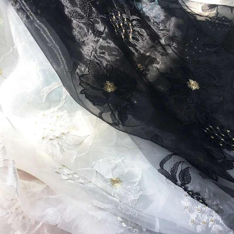 النمط الوطني الجديد الأورجانزا الصينية الزهور الكبيرة التطريز واقية من الشمس الغزل الملابس الأقمشة المرأة ساري التطريز الأقمشة