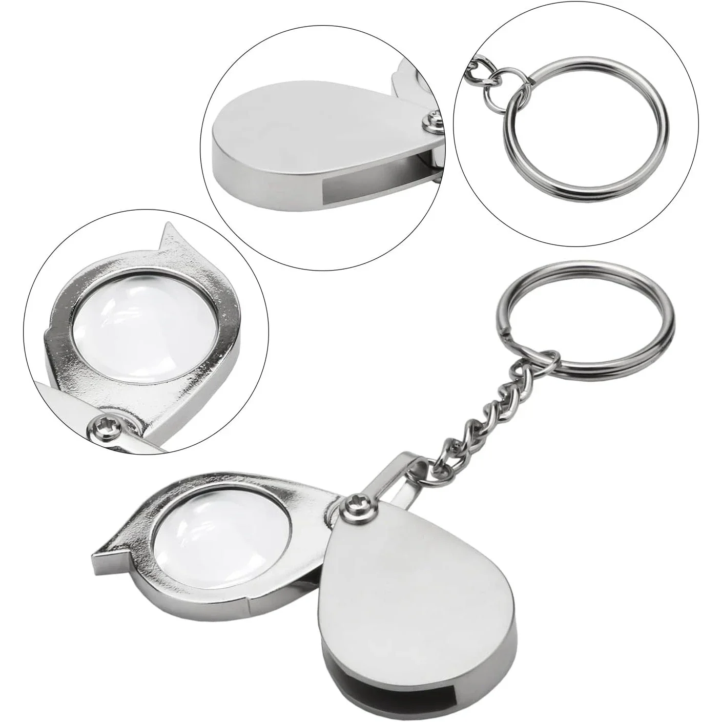 10X Portable Foldable Keychain Pocket Magnifier Mini Diamond Jewelry Loupe Magnifying Glass Eye For Jeweler Labels Crafts Coins