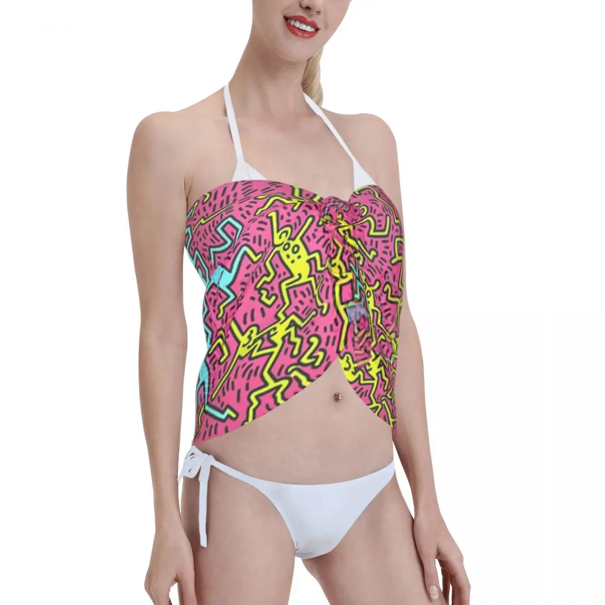 Sarongs courtes colorées personnalisées pour femmes, enveloppe de plage, imprimé en 3D, pour maillots de bain, robe portefeuille pour Bikini, Cover-up pour maillot de bain