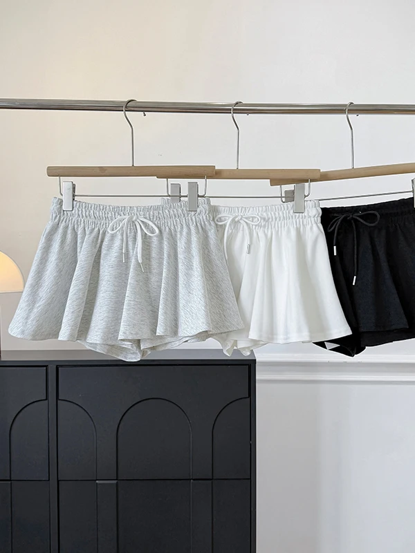 

High Waist A-Line Skirt Pants Women's Summer New Skin-Friendly Drapey Ballet Style Sports Shorts Pure Color T603