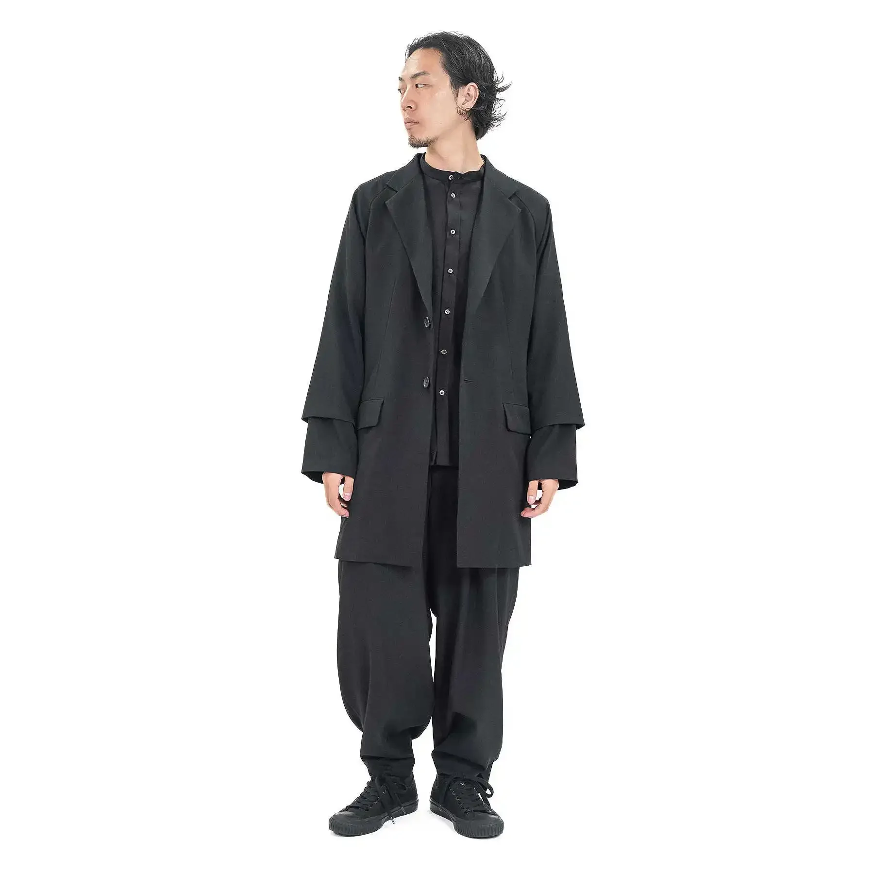 YOJI OOAK Cuff Design Western Collar Jacket Single Row Two Button Wool Jacket with Back Split Top for Men