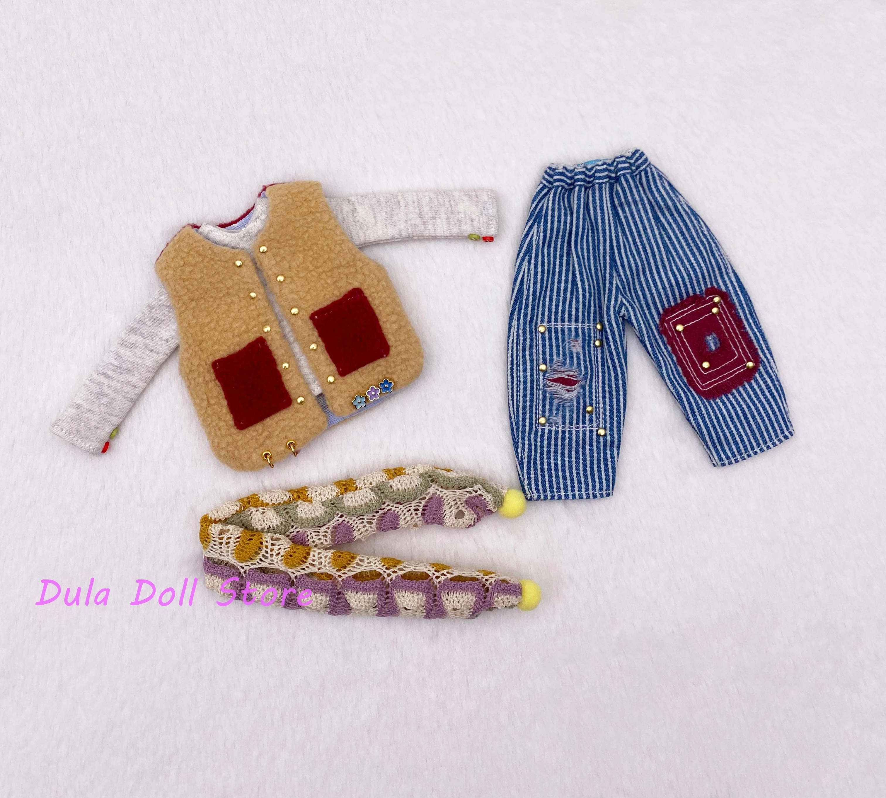 

2026（Only one set）Dula Doll Striped vest and pants set Clothes for Blythe Landoudou Landazz ob24 ob22 Doll