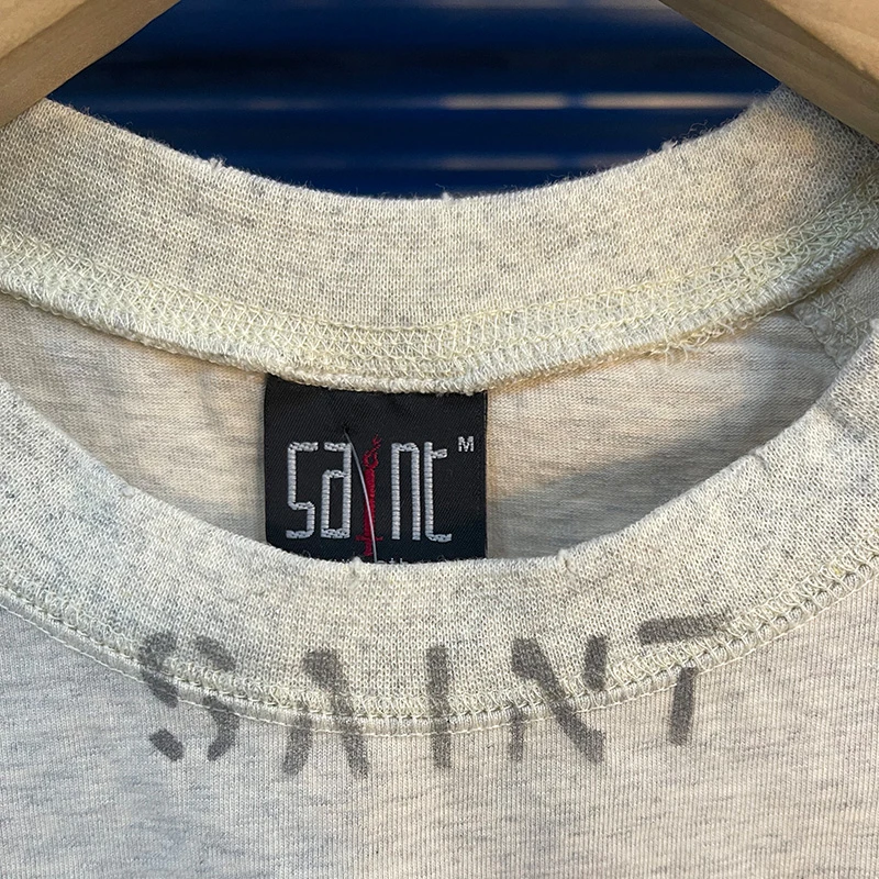 25SS New Style Vintage Washed Grey Saint T Shirt Men Women Streetwear Character Graphics Logo Print Damaged Tee Cotton T-Shirts image 3