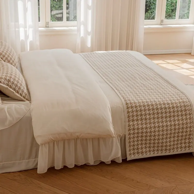 High-End Premium Houndstooth Jacquard Bed Runner Modern Oatmeal Retro Luxury Bed Cover High Quality Texture Bed End Pillowcase