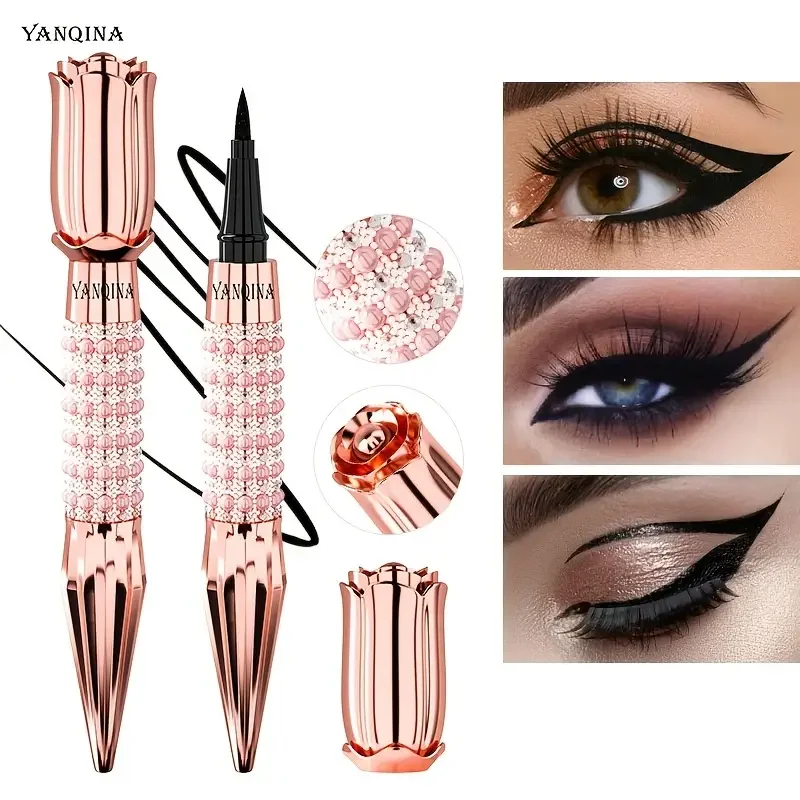 Precision Black Liquid Eyeliner with Rhinestones, Long-Lasting Waterproof and Sweat-Proof, Quick-Dry Eye Makeup