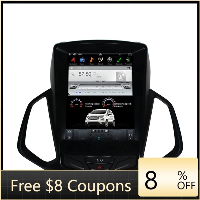 

ZAIQU For FORD EcoSport 2013-Vertical Android Car Central Control 10.4 Inch Car Navigation GPS