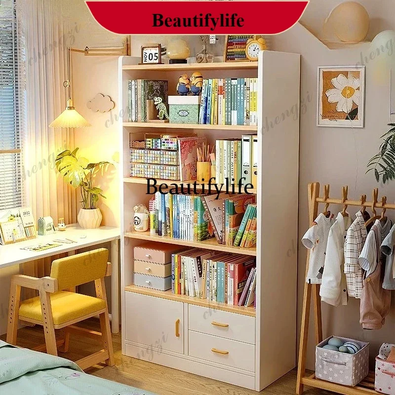 Solid wood bookshelf floor-to-ceiling storage household student living room storage integrated wall simple bookcase d178