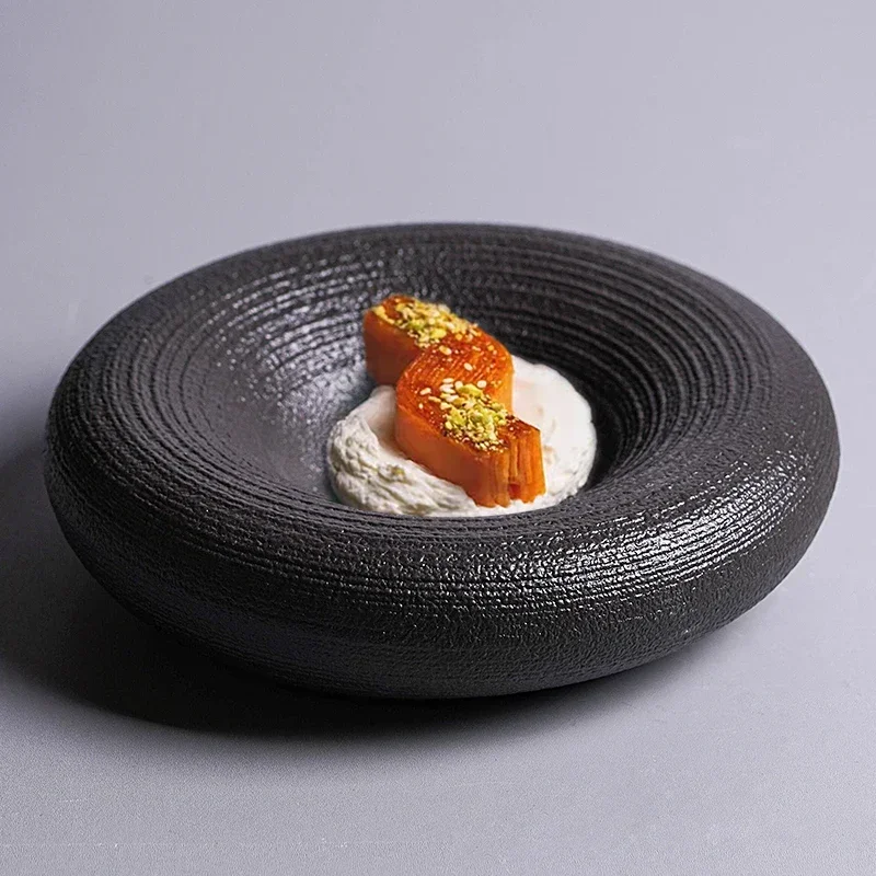 Restaurant Artistic Conception Ceramic Tableware Creative Western Dessert Plate French Texture Frosted Double Plate Round Plate