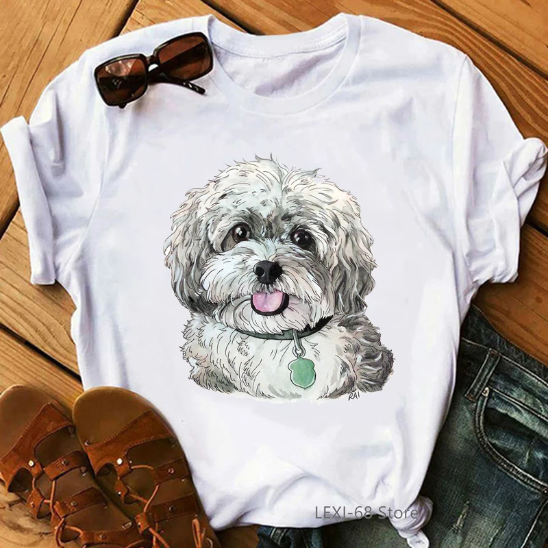 Camisetas Kawaii con estampado de perro para mujer, Retriever, Pomeranian, Papillon