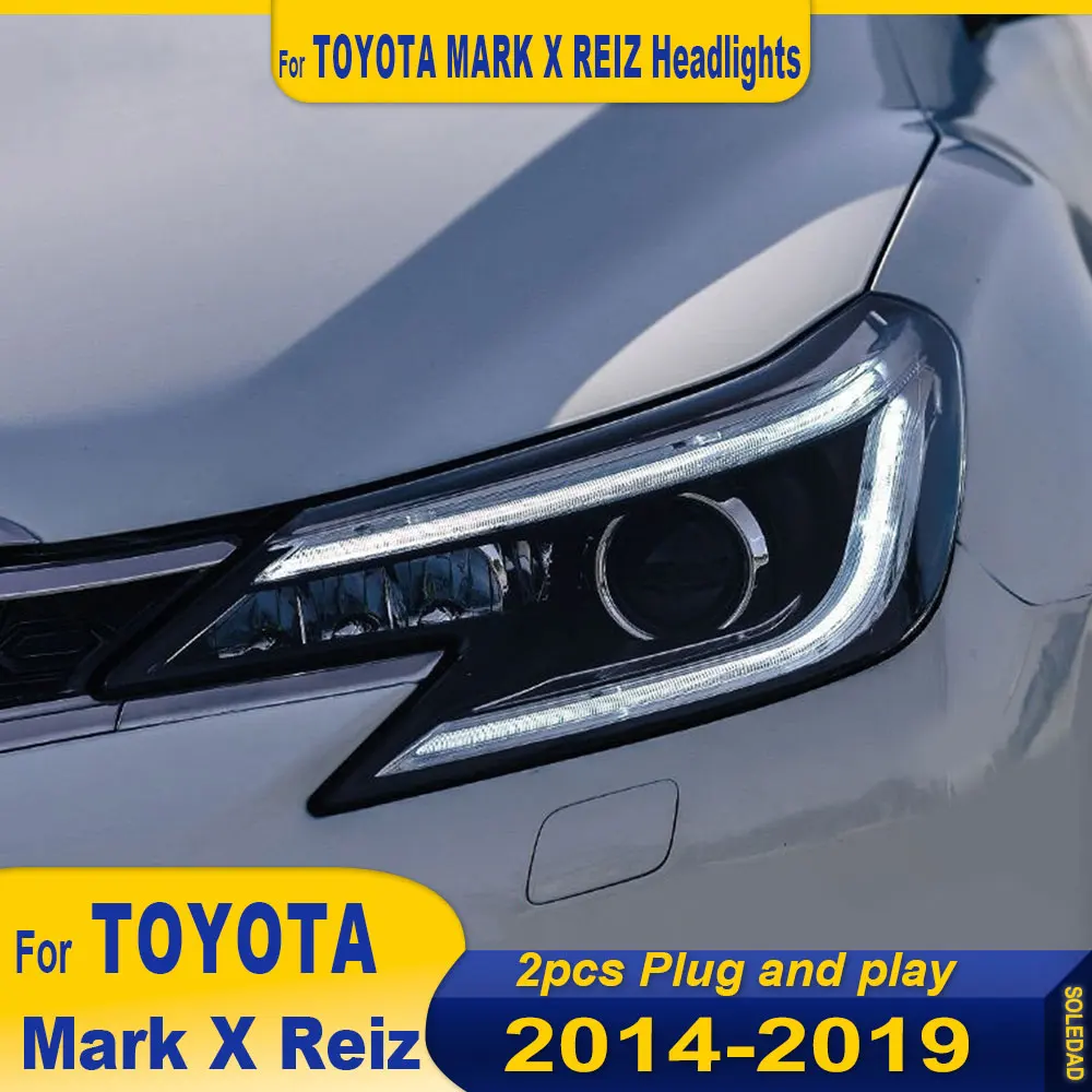 

Car HeadLamp for Toyota Mark X LED Headlight 2013-2019 Headlights Reiz DRL Turn Signal High Beam Angel Eye Projector Lens 2pcs