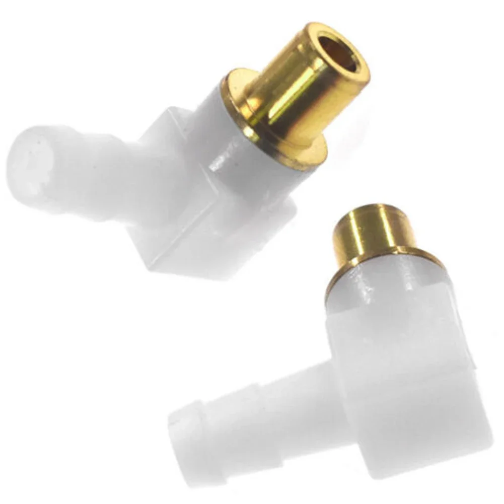 2 Piece Fuel Elbow Connector for 1/4 in Fuel Hose Line Metal Carburetor Side Approx 5/16 in Plastic Nipple for 1/4 in Tube