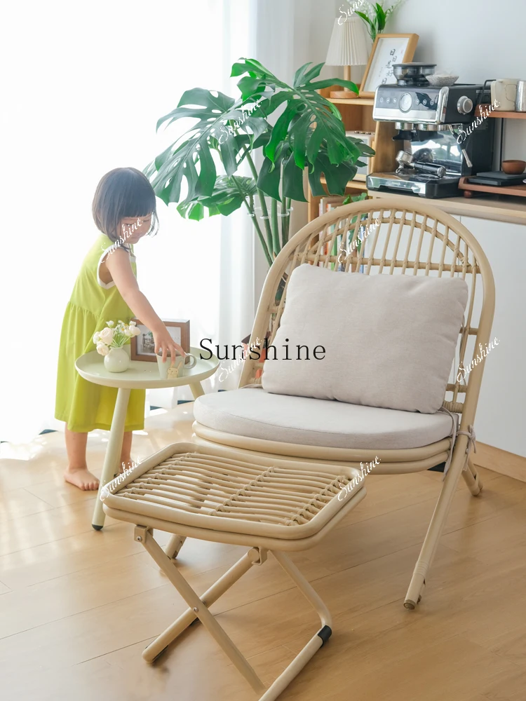 Leisure single sofa chair can sit and lie down for lunch break, backrest balcony household rattan chair FT