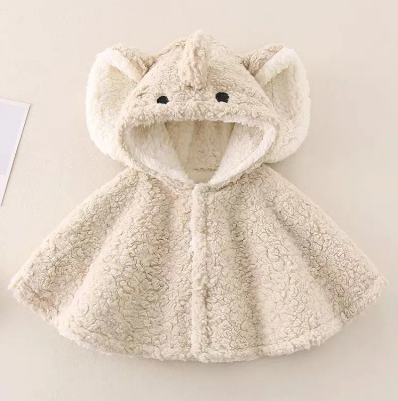 Cute Cartoon Baby Elephant Hooded Poncho -Fleece Lined Winter Cape with 3D Ears Warm Animal Cloak for Infants Toddlers(0-3 Year)