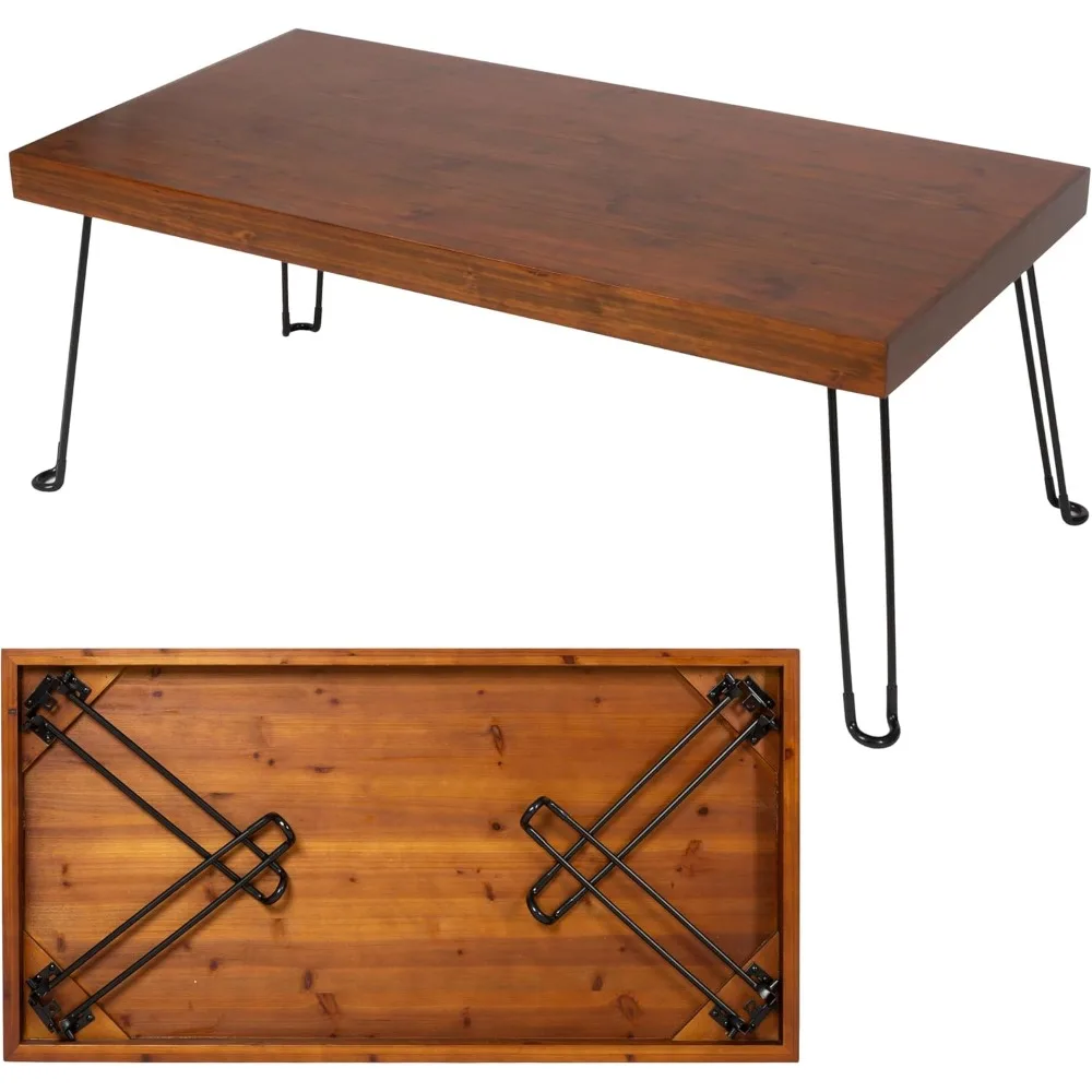 Folding Wooden Coffee Table - Collapsible 20x40 Light Wood Mini Desk - Lightweight Foldable Coffee Table for Small Spa