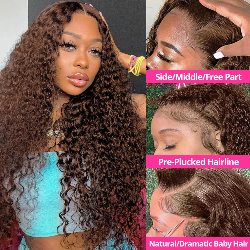 Chocolate Brown Wig Curly Wigs 7x5 Glueless Preplucked Human Wigs Ready To Go 13x4 Lace Frontal Wig Water Wave Wigs Colored Wigs