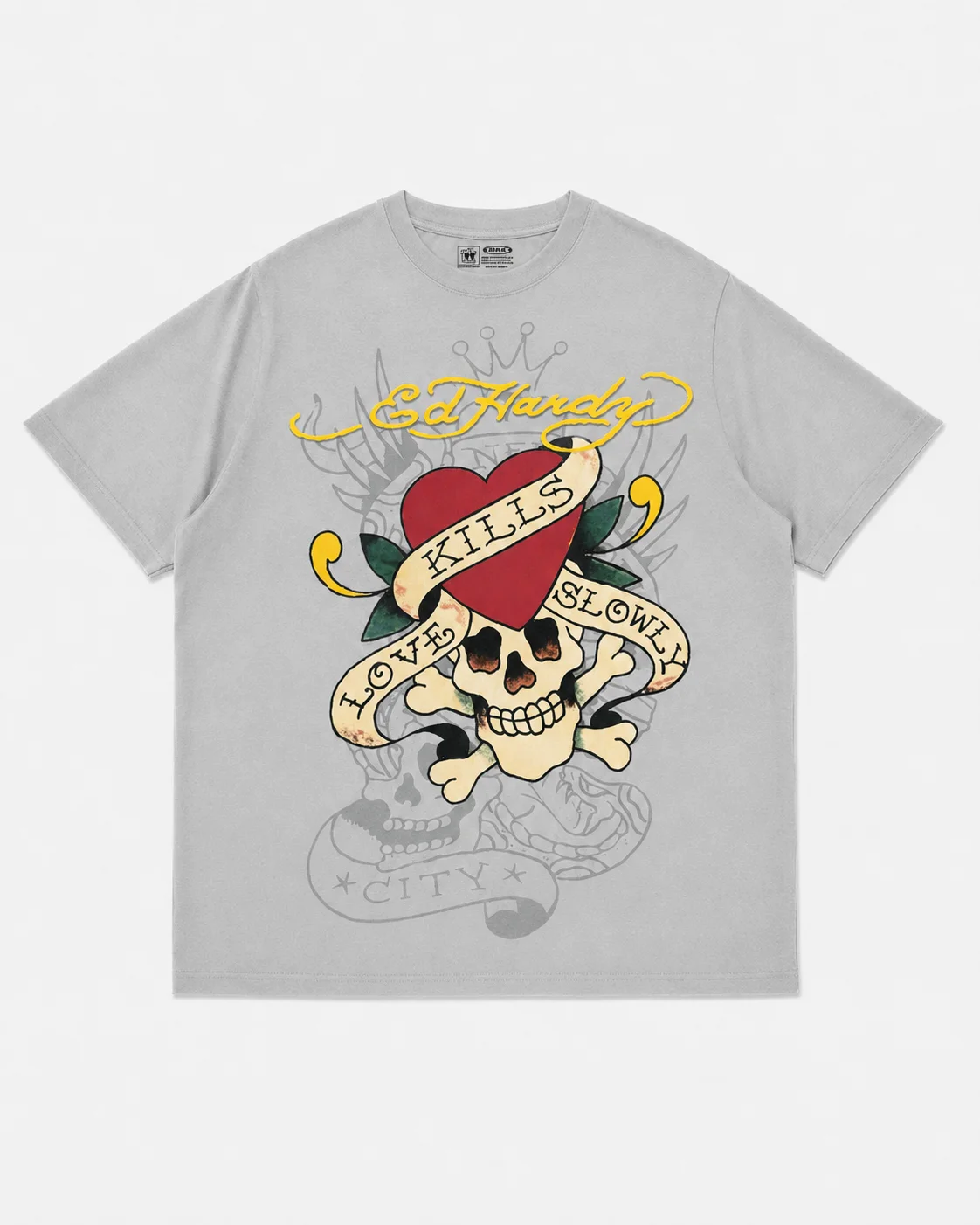 Ed Hardy Skull Red Heart "Love Kills Slowly" Print T-Shirt Unisex Locker Geschnitten Übergroß Harajuku Streetwear Baumwolle Sommer Grafik-T-Shirt – Detail 6