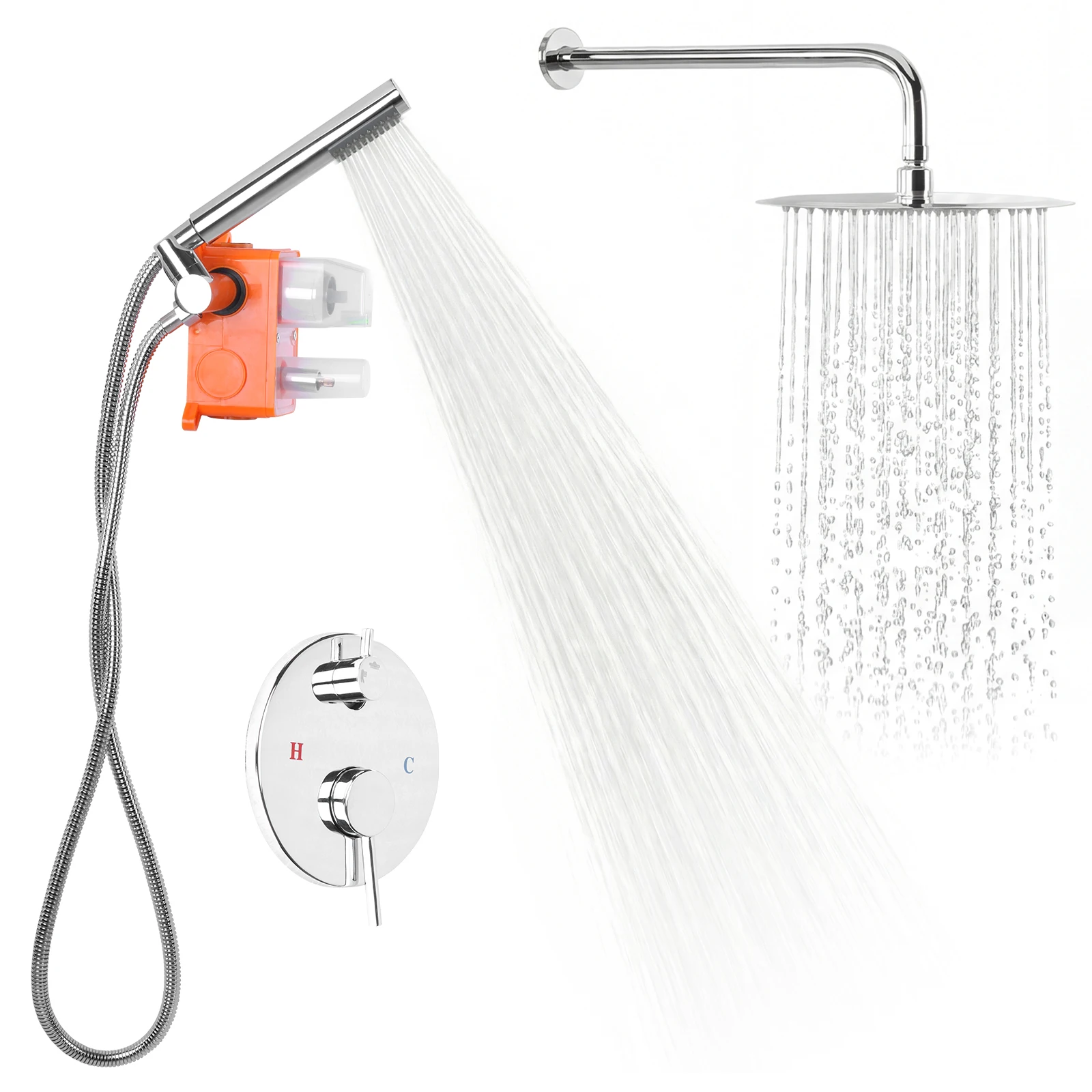 

Комплект смесителя для душа с эффектом тропического дождя, с 10-дюймовой душевой лейкой и ручным управлением, с встраиваемым клапаном для дома, ванной комнаты, отеля