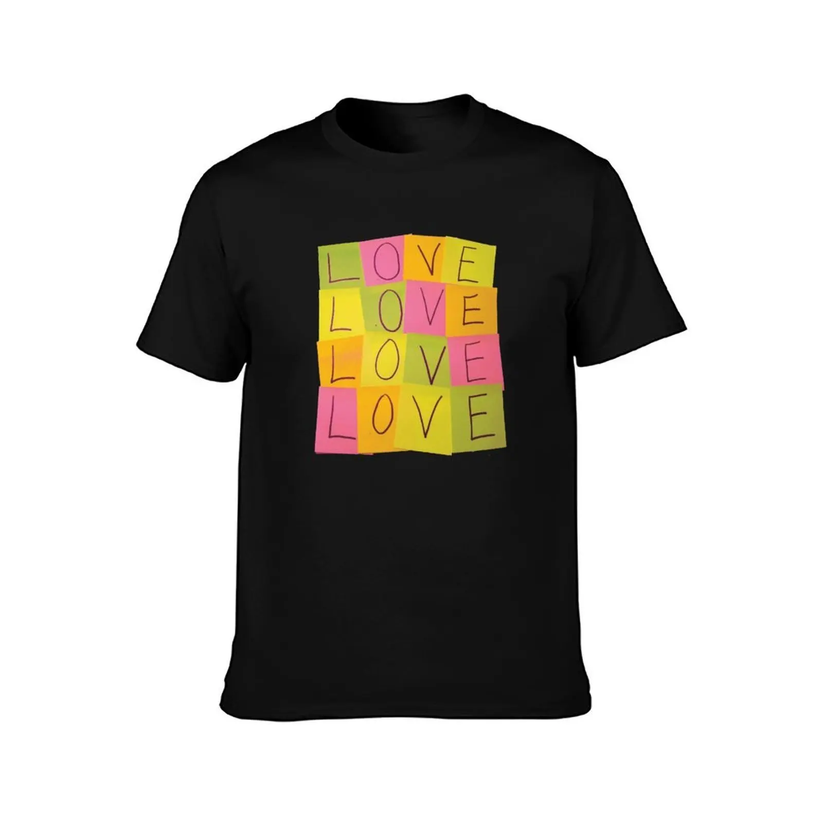 LOVE in Post-it Notes T-Shirt, Summer Casual Cotton Tee, Oversized Streetwear Tops, Vintage Graphic Print, Unisex Men Women