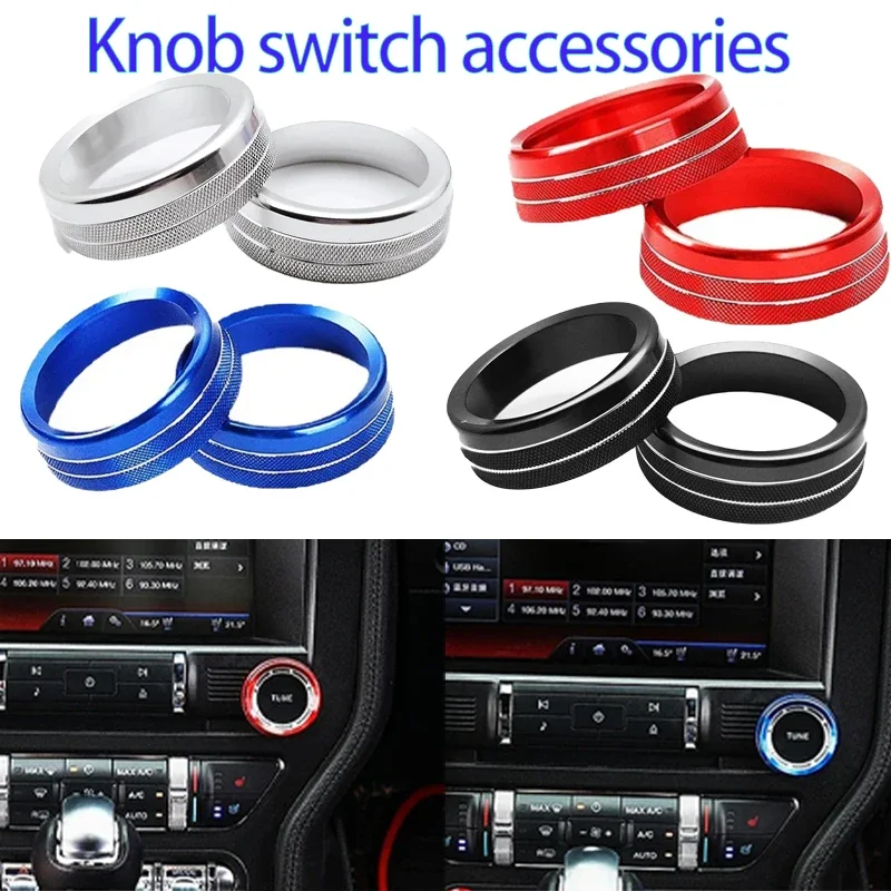 2PCS Aluminum Center Console for Ford Mustang 2015-2020 Volume Tuning Knob Switch Trim Ring Protective Cover Car Accessories