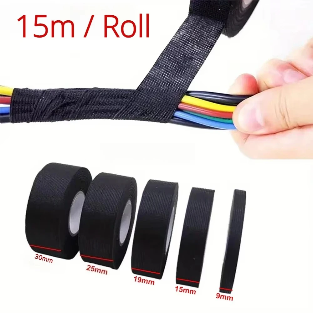 1/3/5 Roll High-temperature Resistant Cloth Tape 9-30mm Automotive Wiring Harness Heat-resistant Cloth Tape Car Noise Reduction