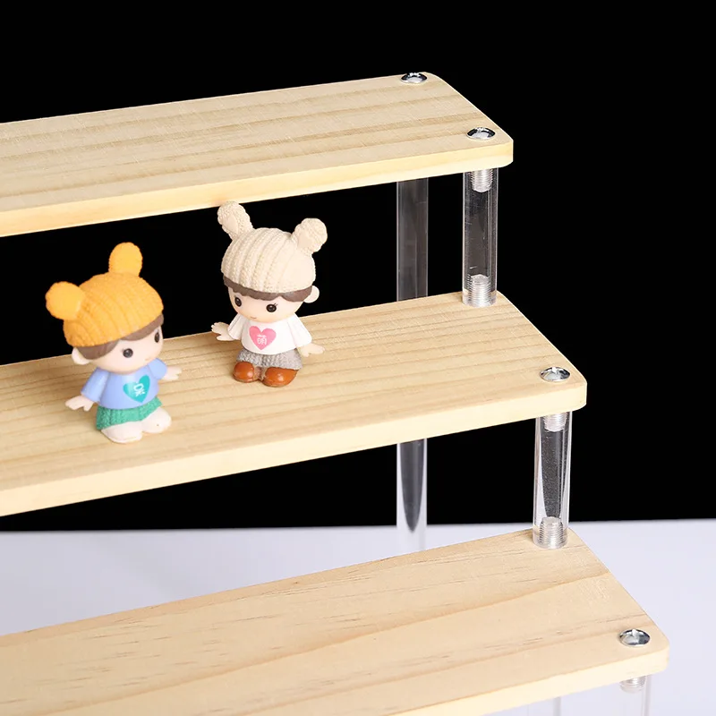 Solid Wood Acrylic Handmade Display Stand Bedroom Jewelry and Cosmetics Placement Stepped Design Storage Rack for Car Model Toys