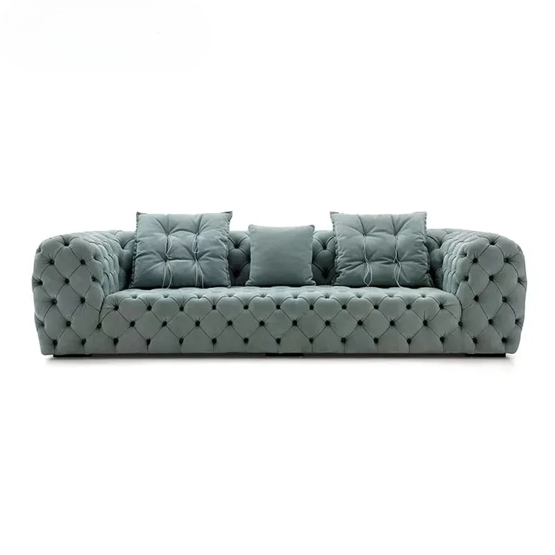 

Wholesale Extendable Green Velvet Chesterfield Button Tufted Modern Genuine Leather Sofa Set Villa Park Hotel Living