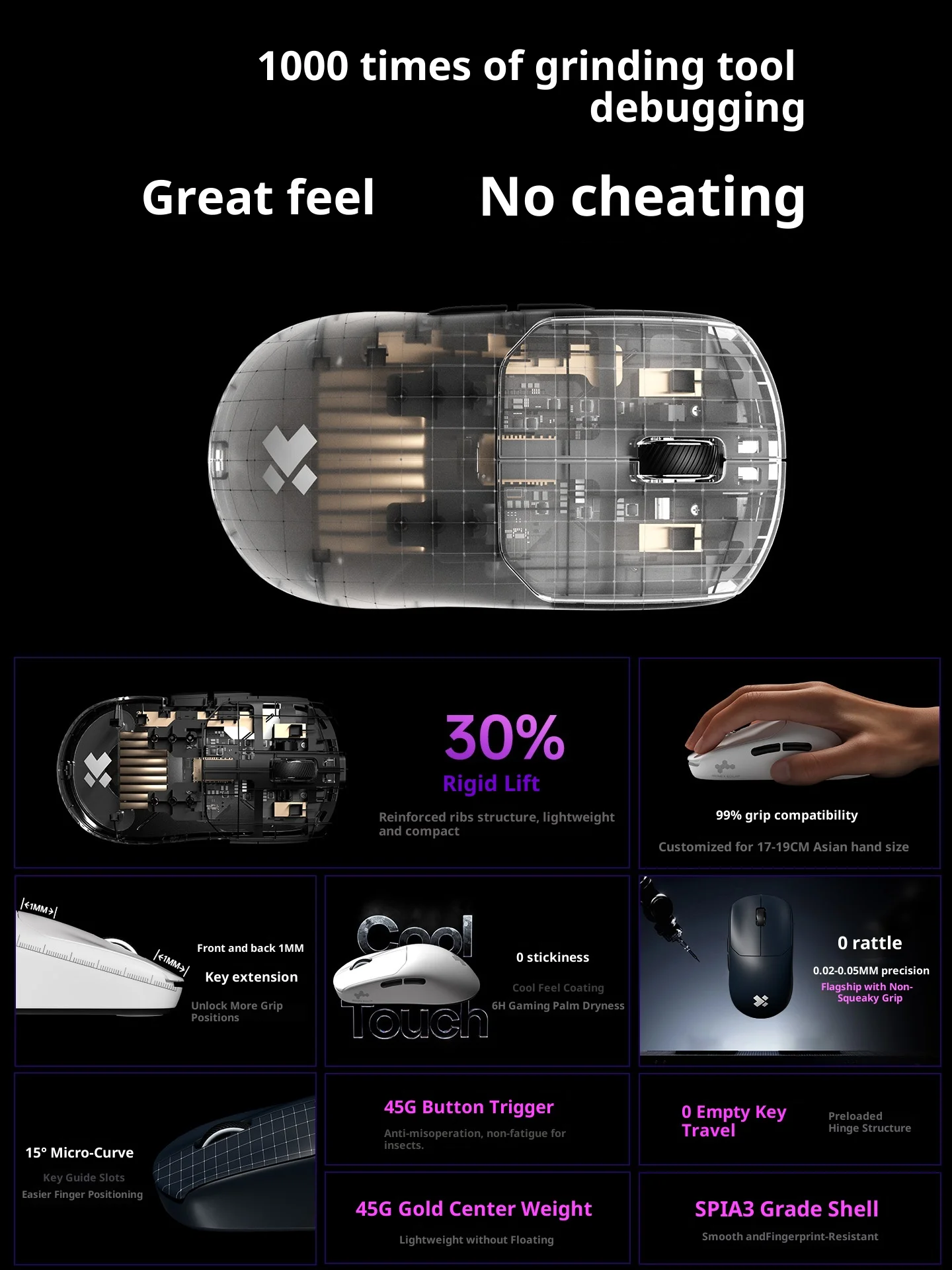 XIBERI EX Dual 8K FPS E-sports Mouse 2.4G ماوس ألعاب مزدوج الوضع PAW3950 0.125ms 45g ماوس خفيف الوزن لهدايا ألعاب الكمبيوتر #6