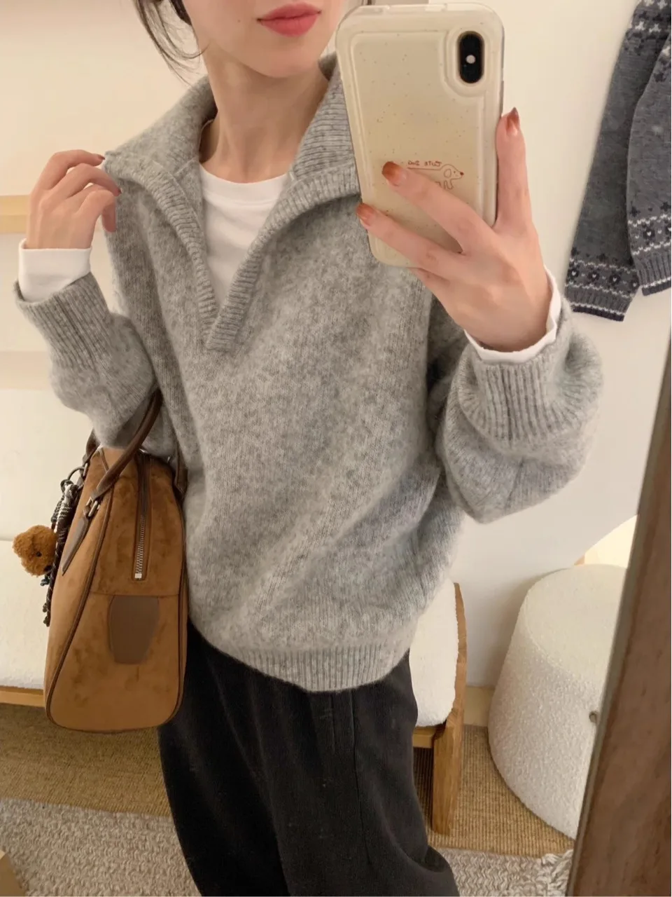 

Soft Loose Women's Knitted Sweater V-Ne Flip Collar Lazy Sle Base Layer Top for Autumn Winter Casual Faion