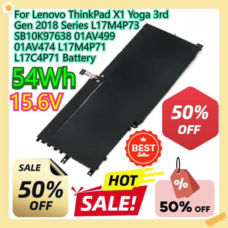 

For Lenovo ThinkPad X1 Yoga 3rd Gen 2018 Series L17M4P73 SB10K97638 01AV499 01AV474 L17M4P71 L17C4P71 Battery 54WH 15.6V
