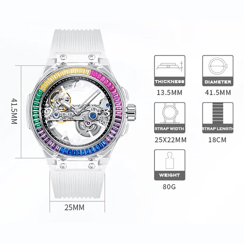 HANBORO Automatic Luxury Ladies Sapphire Watches Crystal Waterproof Luminous Mechanical Wristwatch Silicone Fashion Women Clocks