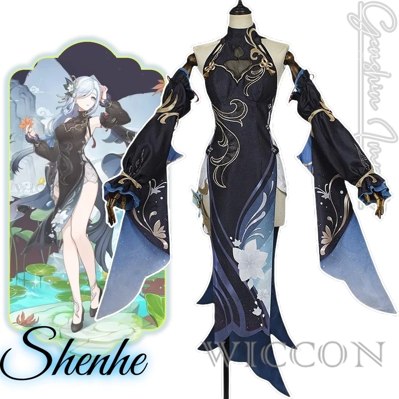 

Anime Game Genshin Impact Cosplay Shenhe Costume Clothes Uniform Cosplay Spring Festival New Skin Chinese Style Sexy Cheongsam