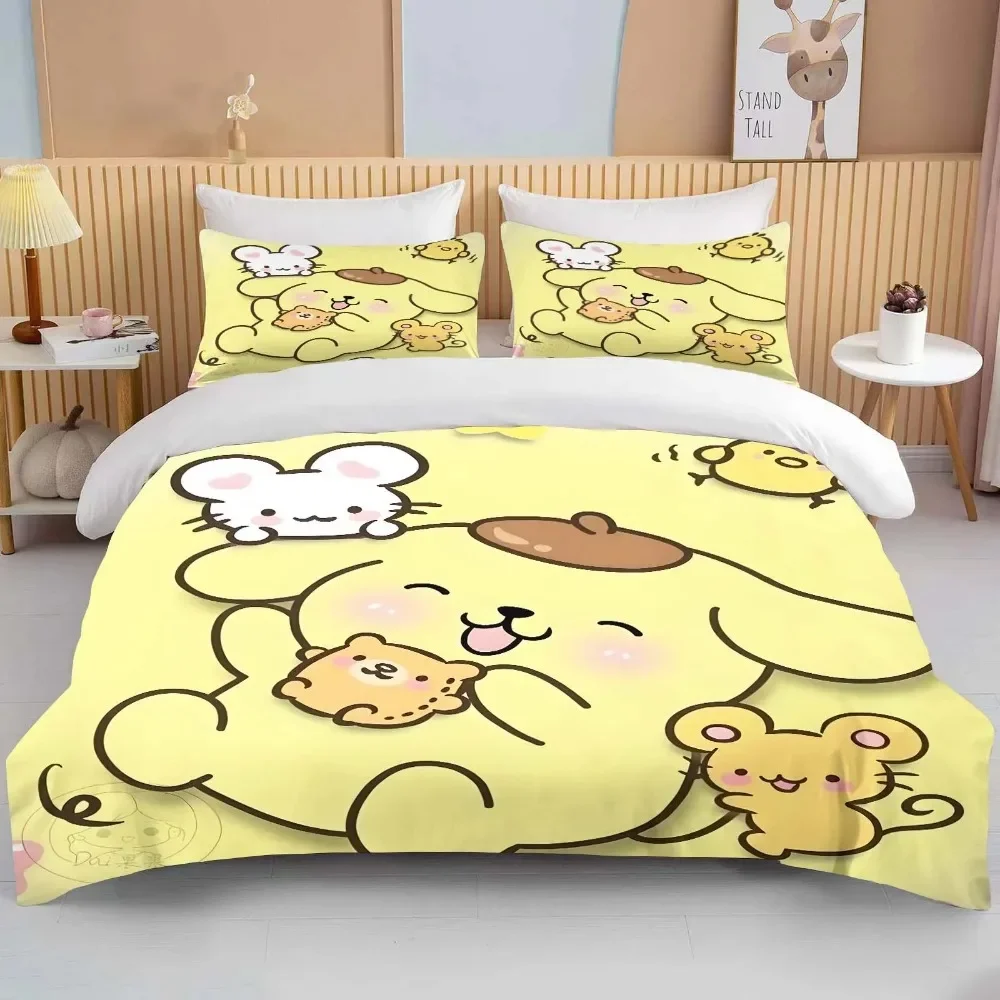 

Sanrio Pom Pom Purin Bedding Set Cartoon Baby 3 Pieces King Size Bed Set Pillowcase Adult Bed Cover Bedroom Bed Set Duvet Gift