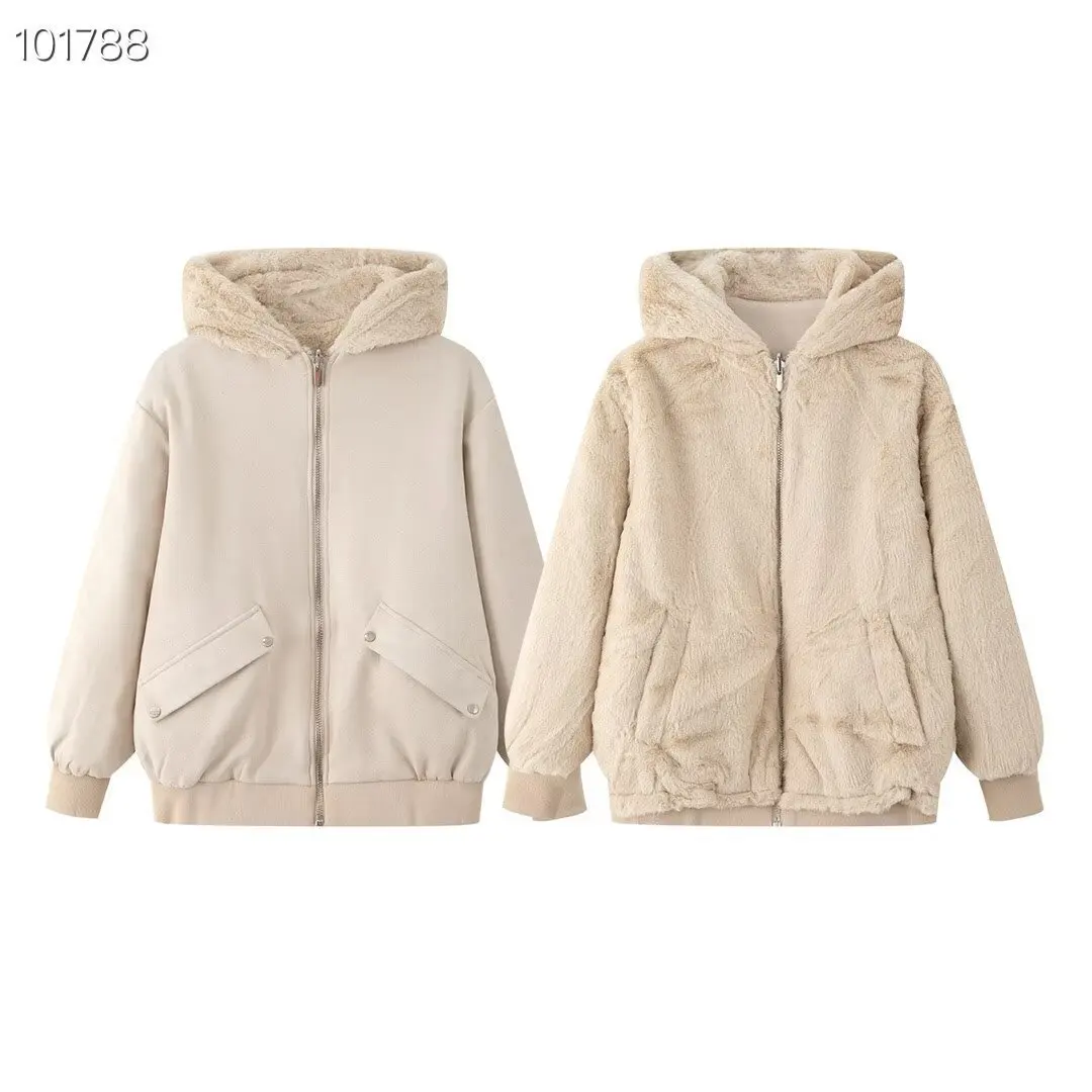 

Элегантная двусторонняя куртка из искусственного меха. Женская модная верхняя одежда, вдохновленная европейскими и американскими стилями. Новая