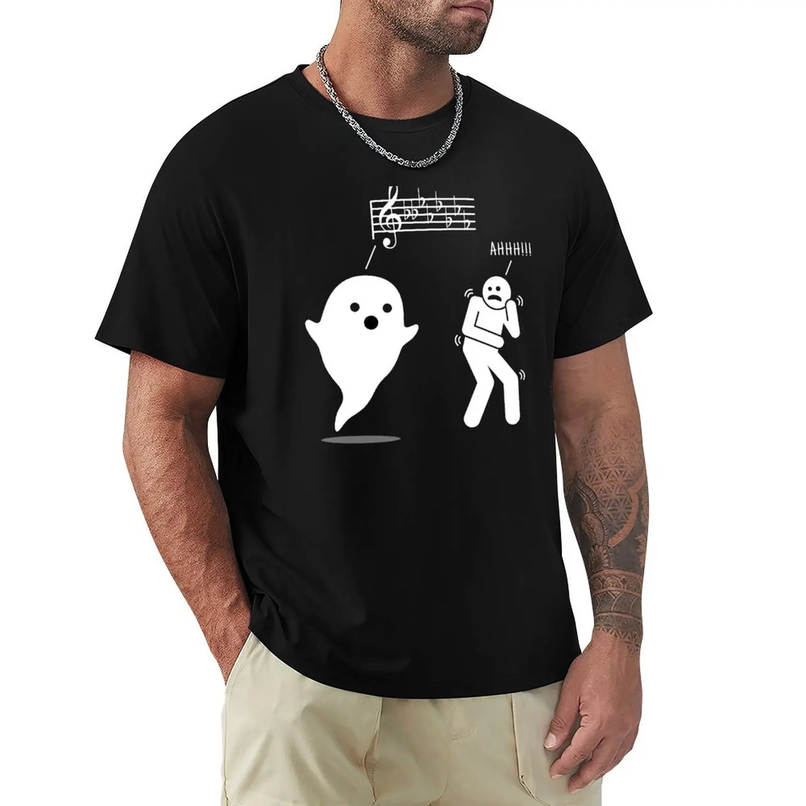 

Scary Music Theory Ghost Saying Boo Funny Musician Teacher Pun T-Shirt Large Size Short Sleeve T-Shirt
