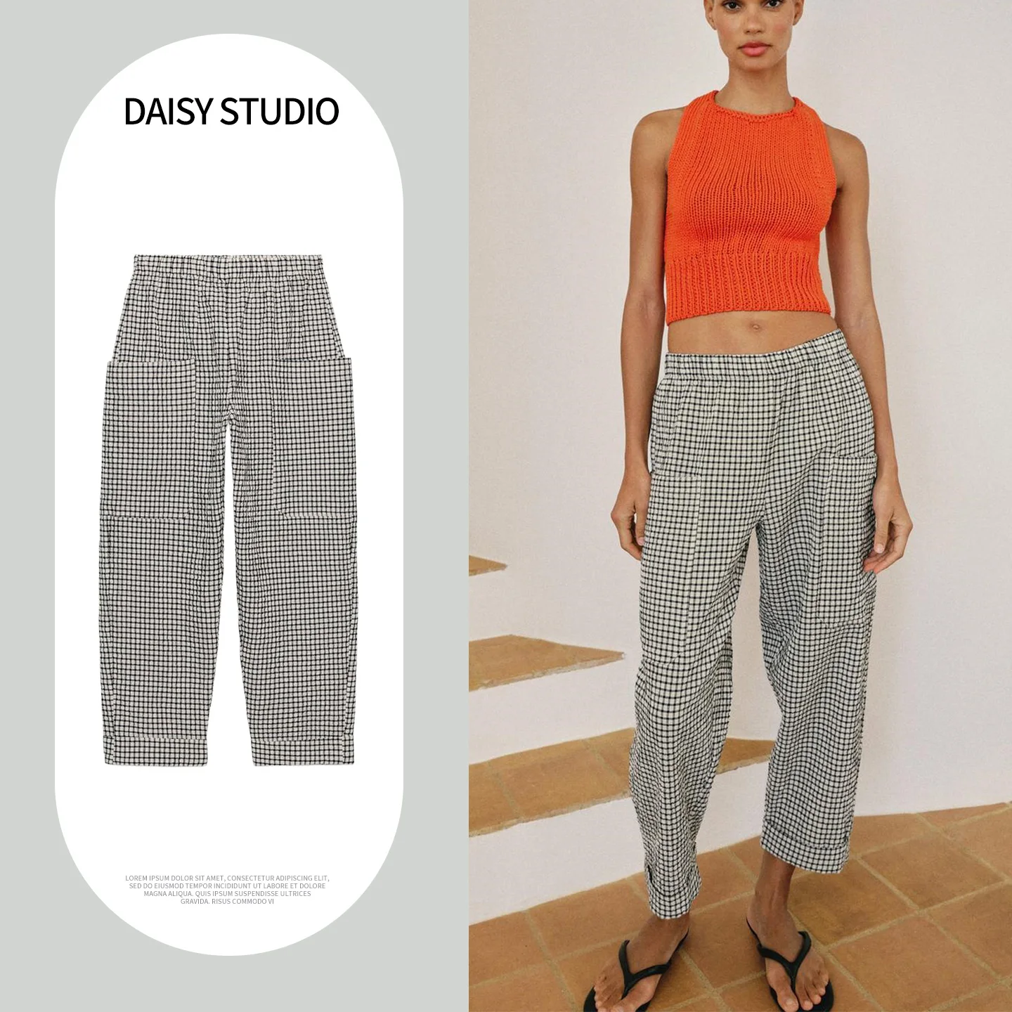 Low Waist Stretchy Casual Women's Pants Summer New Arrival Plaid Design Cuffed Hem Polyester Fabric Ladies Fashion Trousers