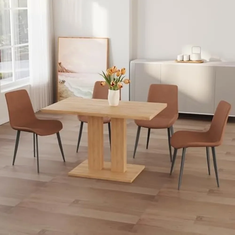 Kitchen Dining Table and Chairs 46'' , 5 Piece Rectangular Dining Table Set for Home, Kitchen (Dining Table + 4 Brown Chairs)