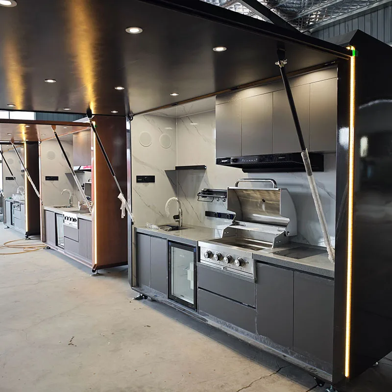 Commercial Grade Outdoor Kitchen with Shed Stainless Steel BBQ Grill Waterproof Garden Backyard Cooking Station Modern Style