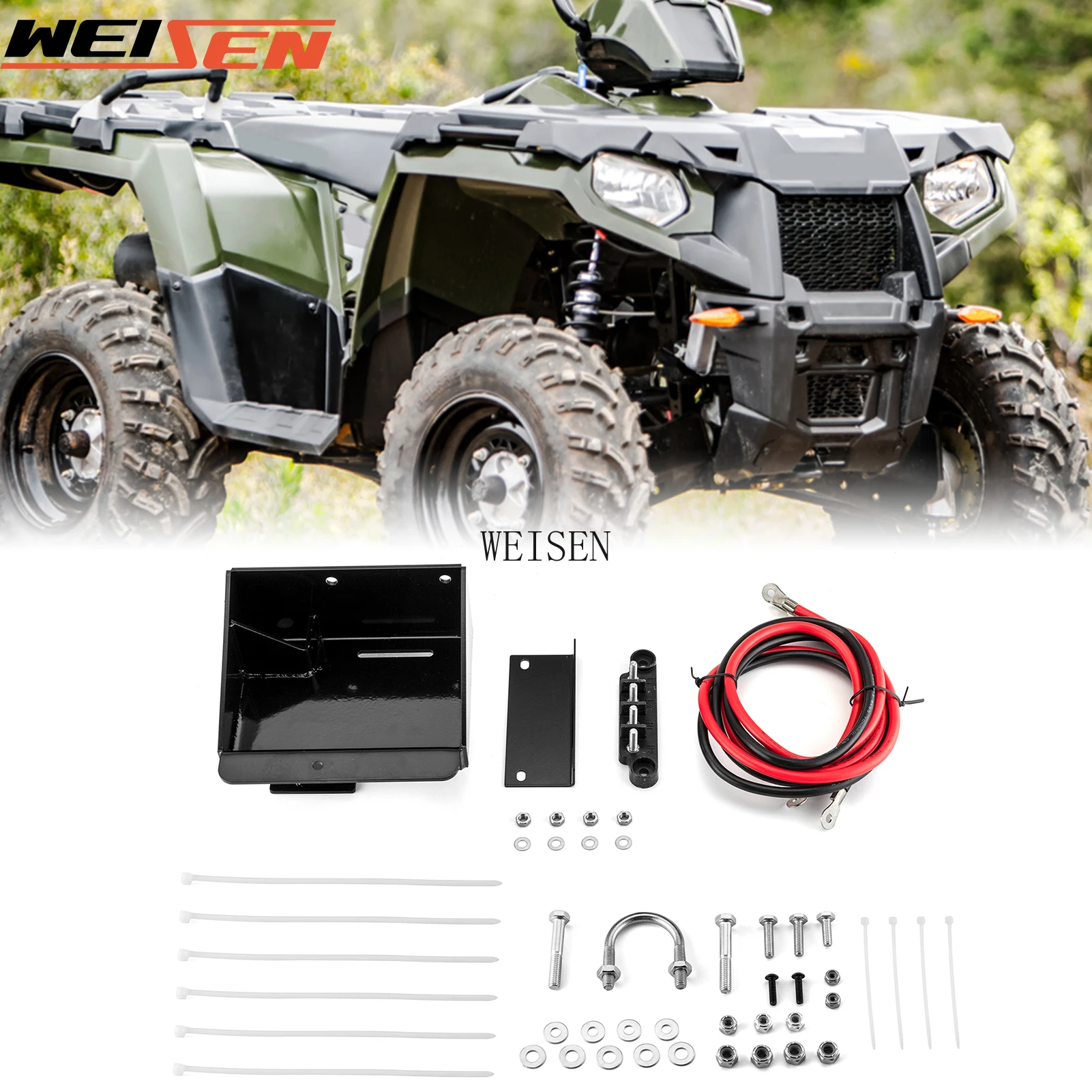 

ATV Battery Relocation Kit/Mount & Remote Battery Terminal for 2014-2021 Polaris Sportsman 450 570 Accessories