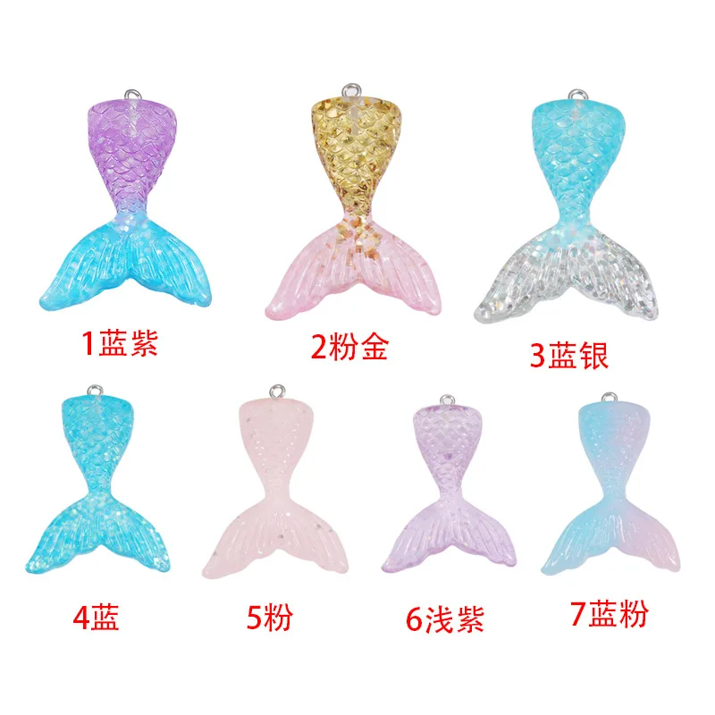 

10Pcs/Lot 45*32mm Plastic Gradient Color Mermaid Tail Pendant Charms For DIY Making Necklaces Keychains Fashion Jewelry