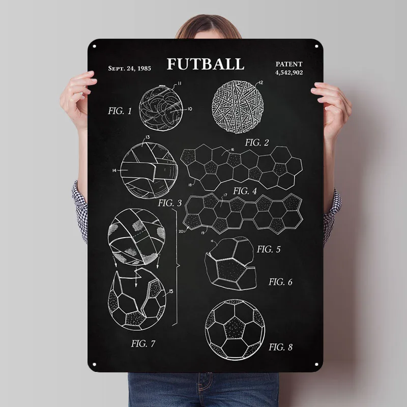 كرة القدم كرة القدم الطباشير المشارك المخططات صفيح تسجيل غرفة الحلي علامات معدنية مخصصة للرجل الكهف جدار الفن الديكور الرجعية