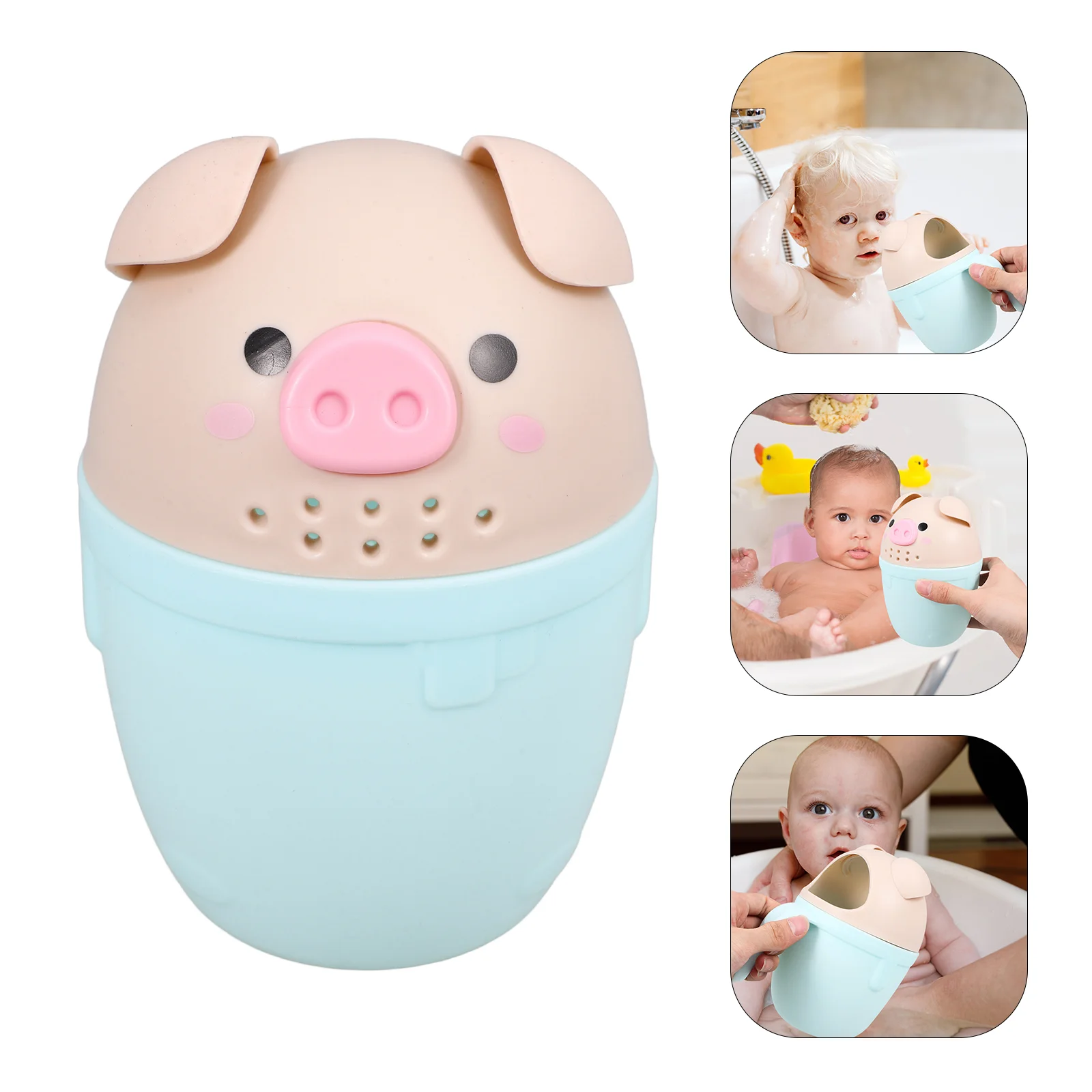 Shower Baby Bath Cup Kids Body Wash Rinser Piggy Toy Light Green Shampoo Scoop Sprinkler Toddler