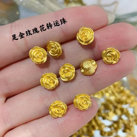 

24k pure gold charms real gold 999 rose valentines gift for women fine jewelry diy charms for bracelets 3d hard gold charms