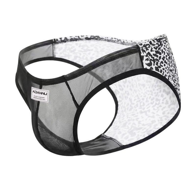 Men's Underwear Transparent Mesh Leopard Print Triangle Briefs Ultra-Yhin Sexy U-Bag Underpanties